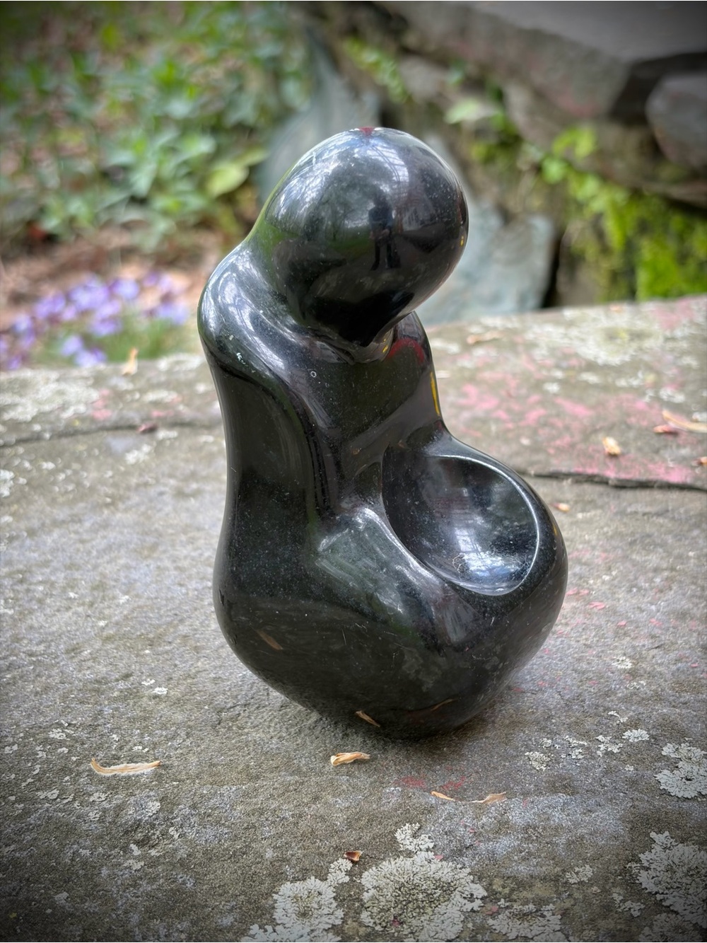 Vtg Mother & Child Bonding Abstract Modernist Black Onyx Marble Sculpture